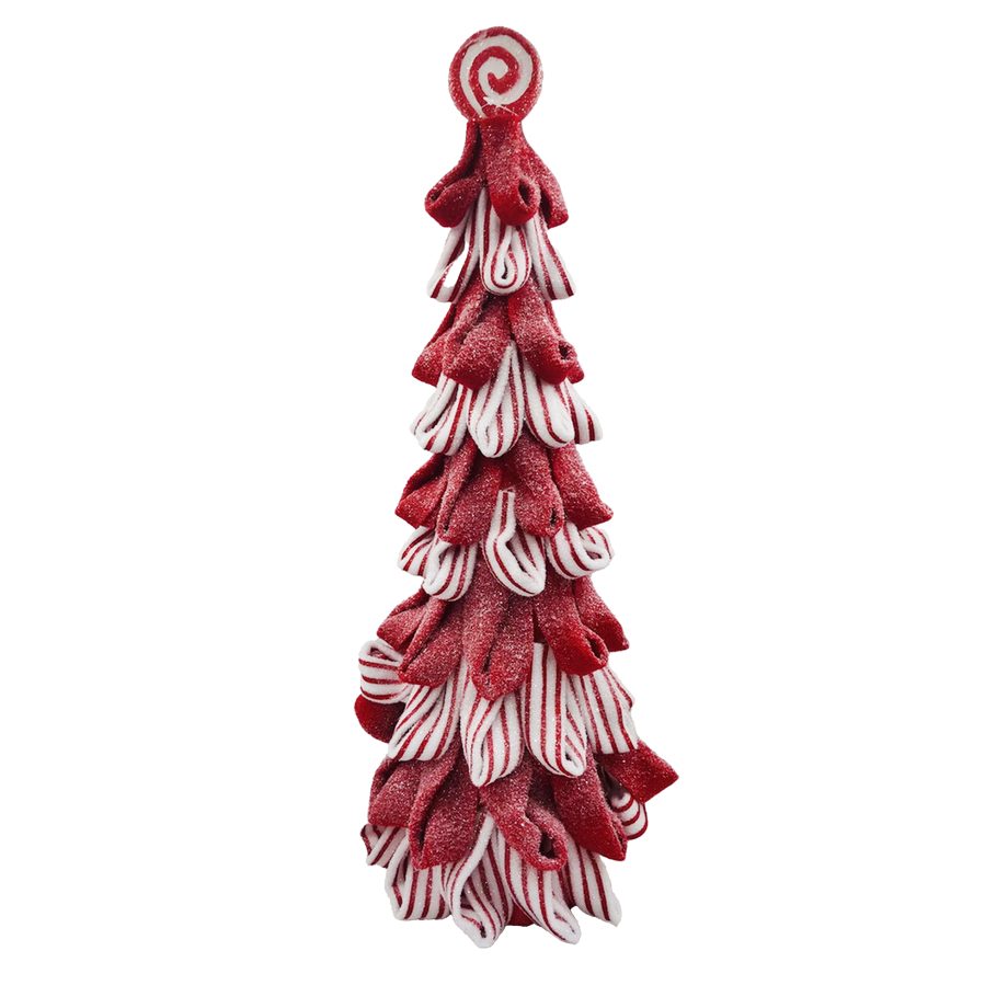 CANDY CANE CONE TREE 26" RED/WHITE STRIPES SWAG BRANCH W/ GLITTER