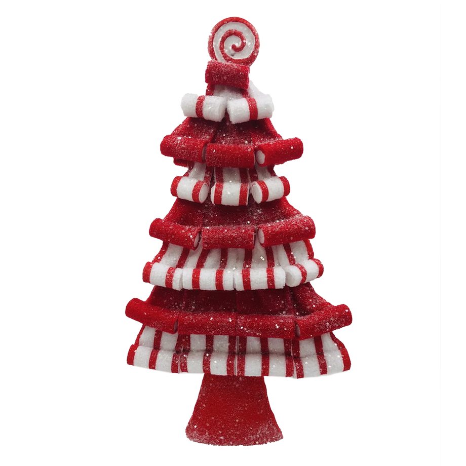 CANDY CANE TREE (FLAT) 18" RED/WHITE STRIPES CURL-UP BRANCH W/ GLITTER