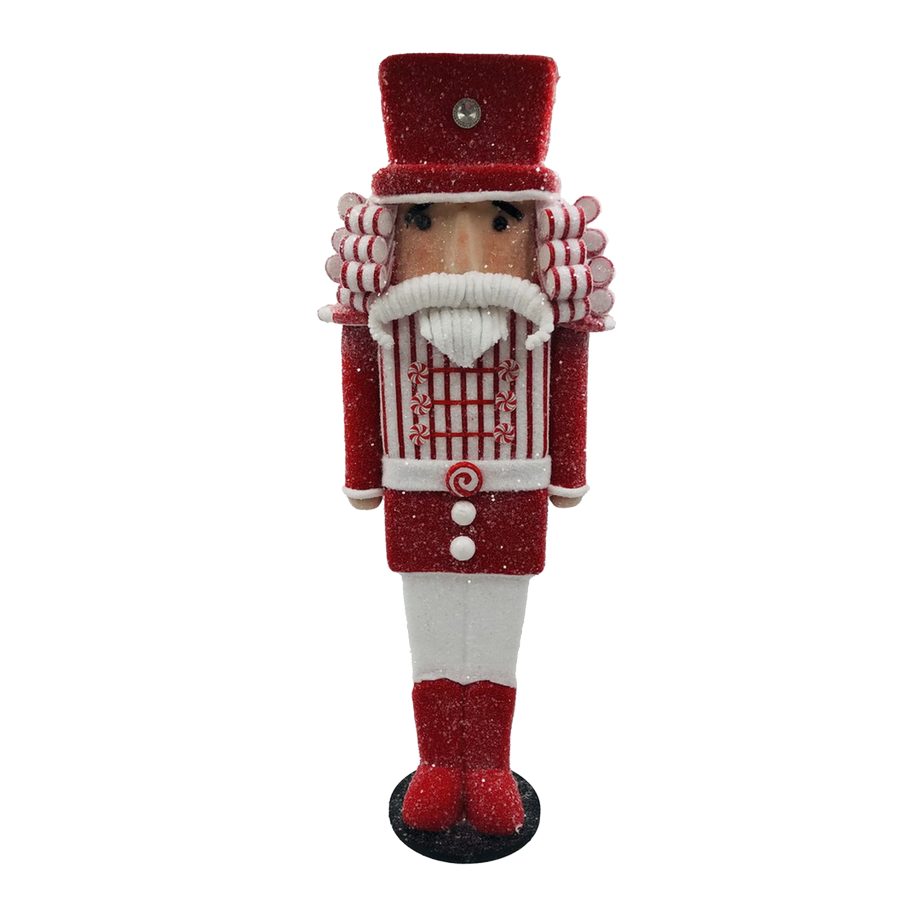 CANDY CANE NUTCRACKER 23" RED/WHITE STANDING W/ STRIPES CURL HAIR & TOP HAT
