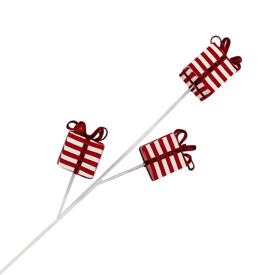 SPRAY CANDY CANE GIFT BOXES VELVET RED/WHITE 25" STRIPES