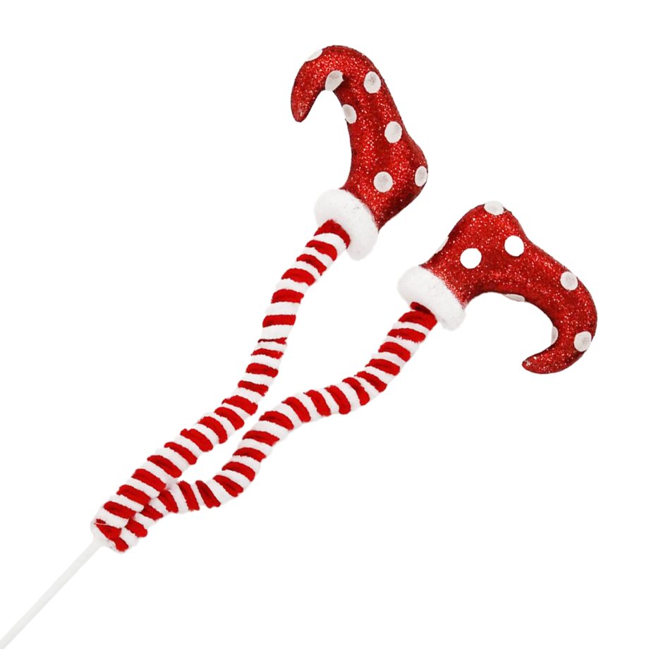 SPRAY ELF FEET CANDY CANE FUR FABRIC RED/WHITE 23" W/ GLITTER