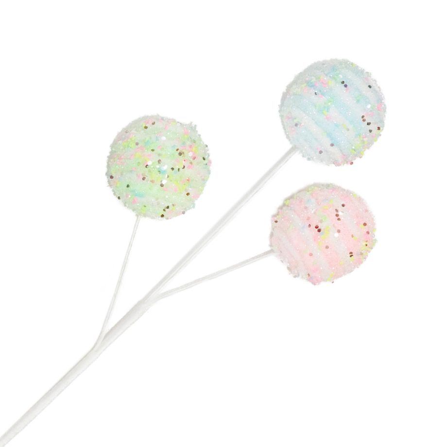 SPRAY BALL 3-PC CANDY PINK/BLUE/GREEN 20" FUR FABRIC W/ GLITTER