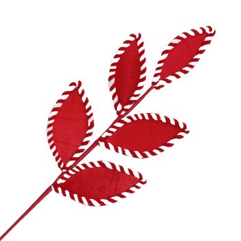 SPRAY MAGNOLIA LEAF CANDY CANE RED/WHITE 25" FUR VELVET STRIPES BORDER