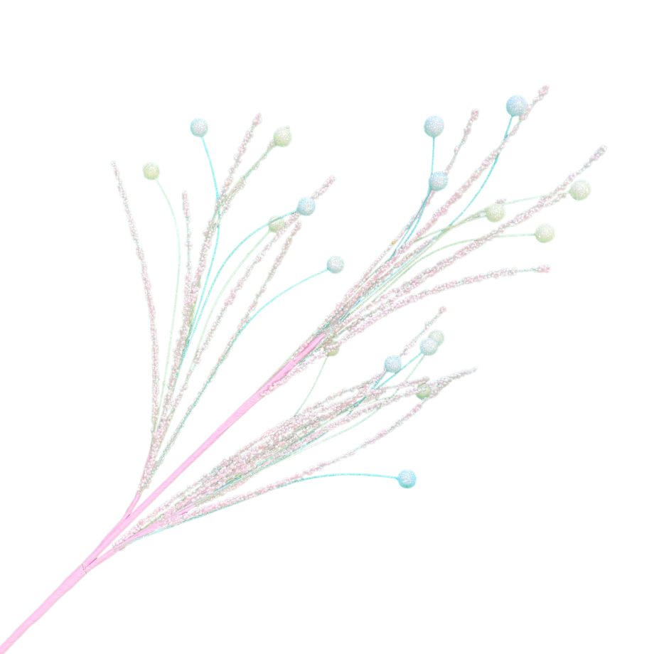 SPRAY FEATHER- LIKE-TWIGS CANDY PINK/MINT/BLUE 30" GLITTER W/ BALL TIPS