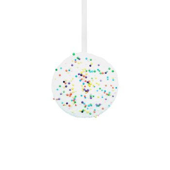 ORN MACAROON 4.5" WHITE W/ CHOCOLATE FILLING & RAINBOW SPRINKLES