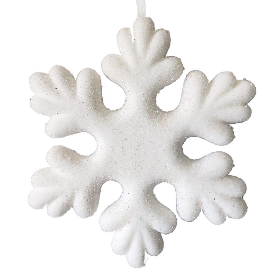 SNOWFLAKE HANGING 15" WHITE FLOCKED