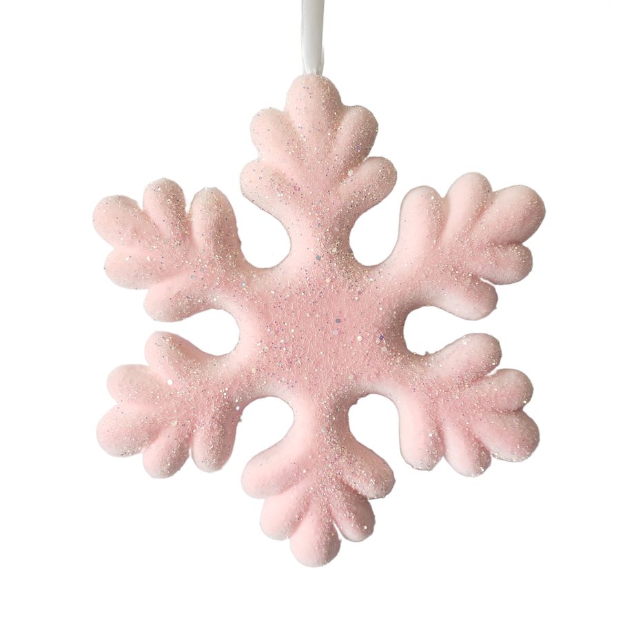 SNOWFLAKE HANGING 11" PINK FLOCKED