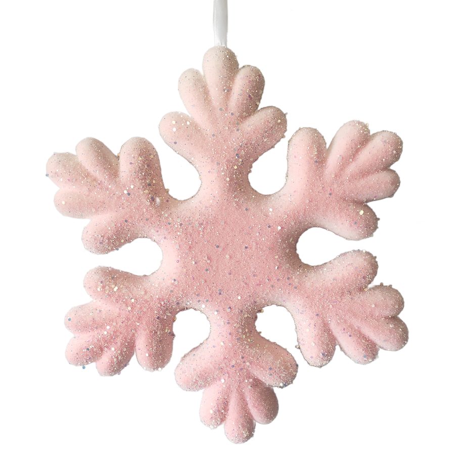 SNOWFLAKE HANGING 15" PINK FLOCKED