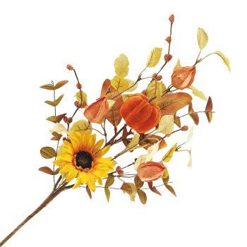 FALL SPRAY MIXED LEAVES, PUMPKIN & SUNFLOWER ORANGE 24" W/ BERRIES & FLOWER BUDS