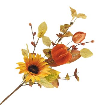 SPRAY FALL MIXED LEAVES, PUMPKIN & SUNFLOWER ORANGE 18" W/ BERRIES & FLOWER BUDS