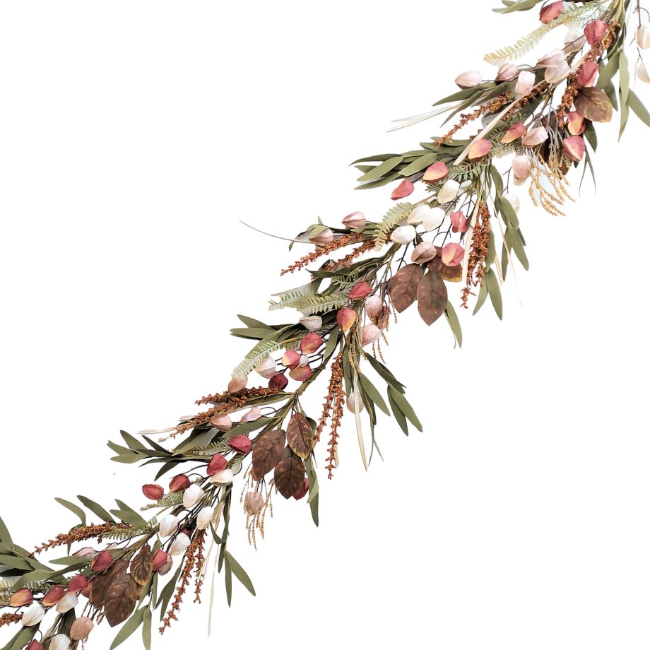 FALL GARLAND MIXED AUTUMN LEAF W/ LANTERN FRORAL 5' MULTI