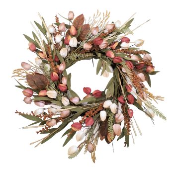 FALL WREATH MIXED AUTUMN LEAF W/ FLOWER BUD 22" MULTI