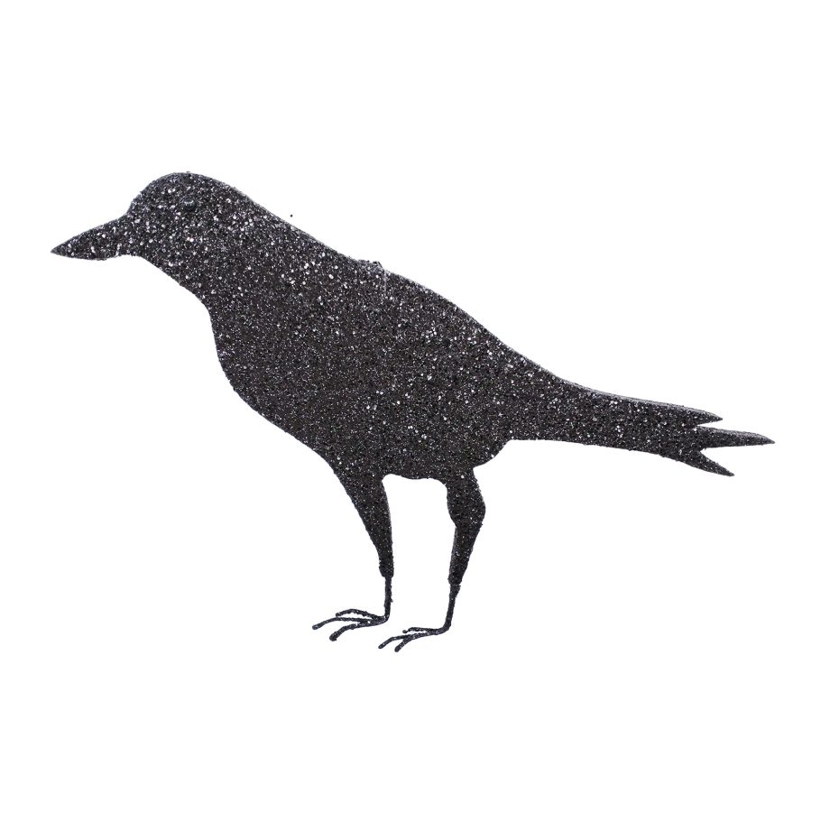 HALLOWEEN CROW 7.5" BLACK W/ GLITTER