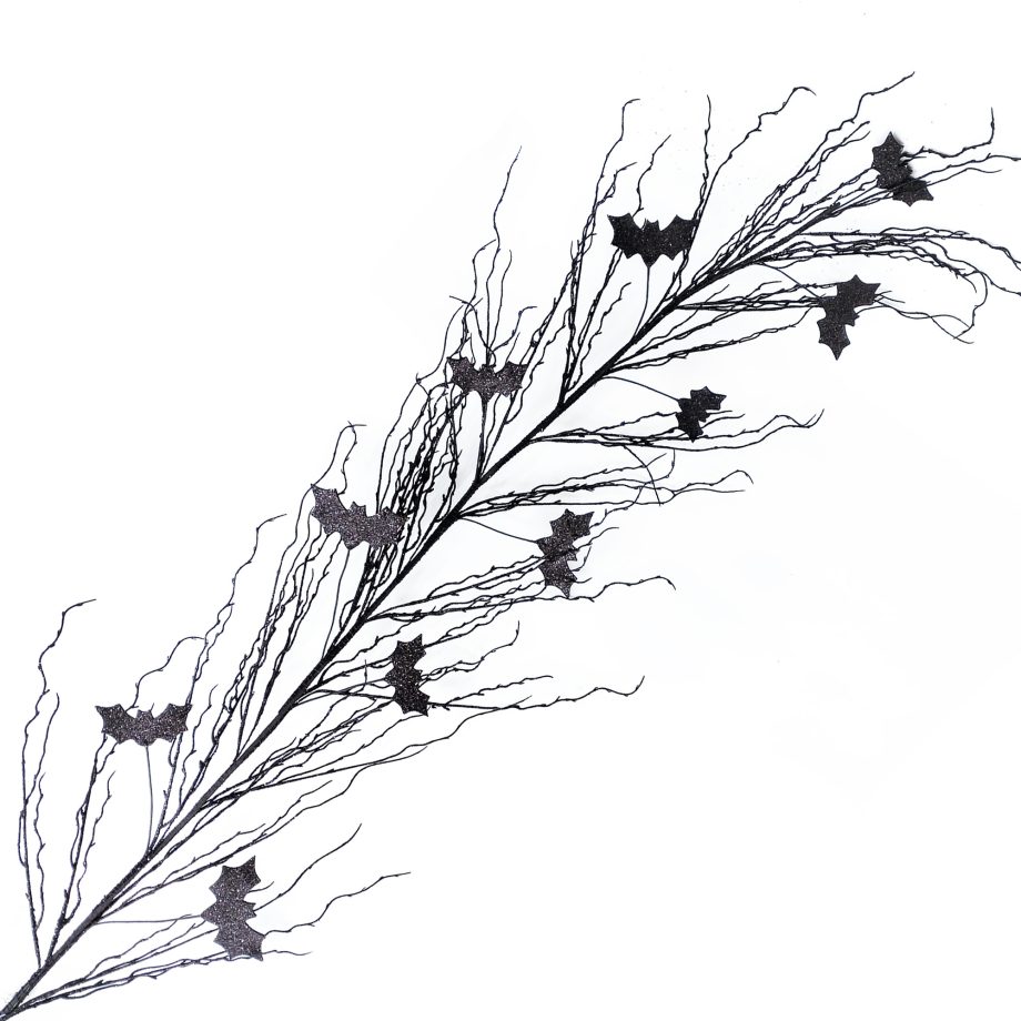 HALLOWEEN GARLAND TWIGS W/ BATS & 6' BLACK W/ GLITTER