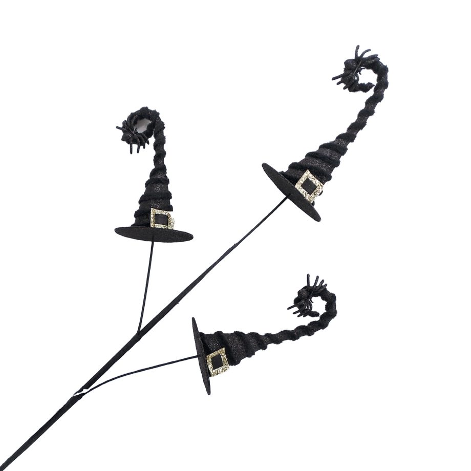HALLOWEEN SPRAY WITCH HAT X 3 29" BLACK W/ GLITTER