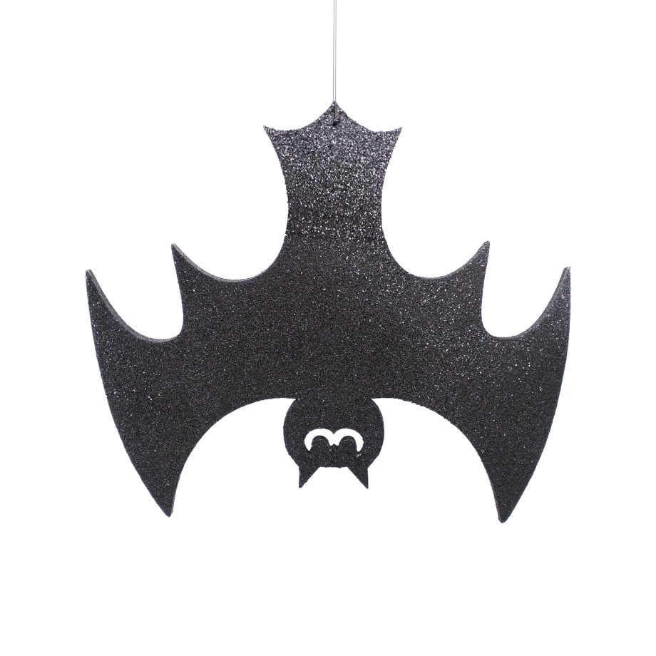 HALLOWEEN HANGING BAT 14.5" BLACK W/ GLITTER