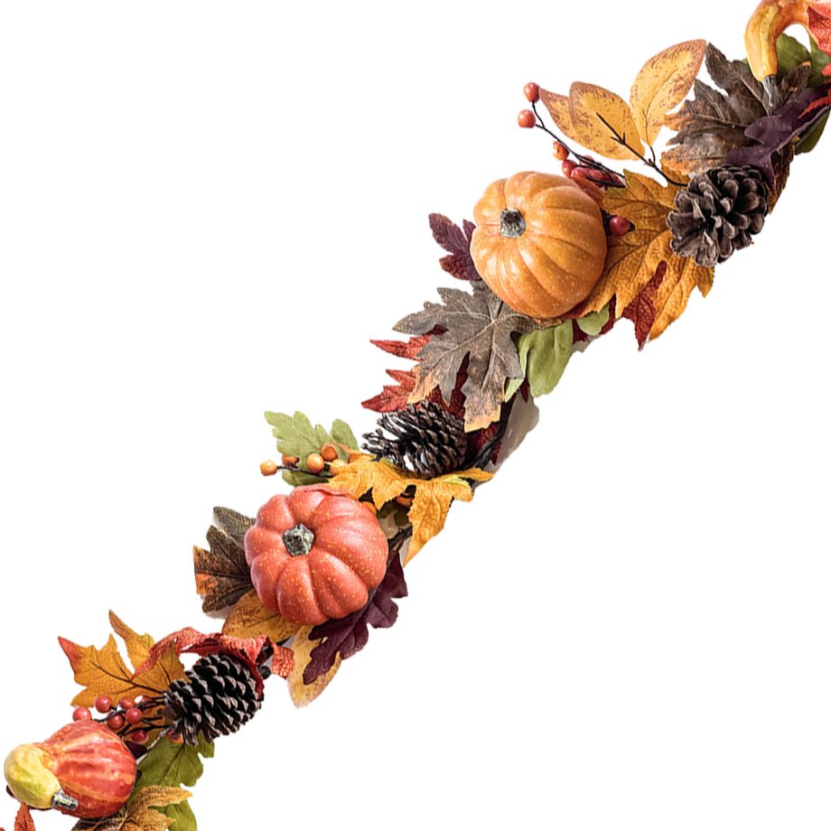 FALL GARLAND PUMPKIN/MAPLE LEAVES 60" ORANGE W/ PINE CONE