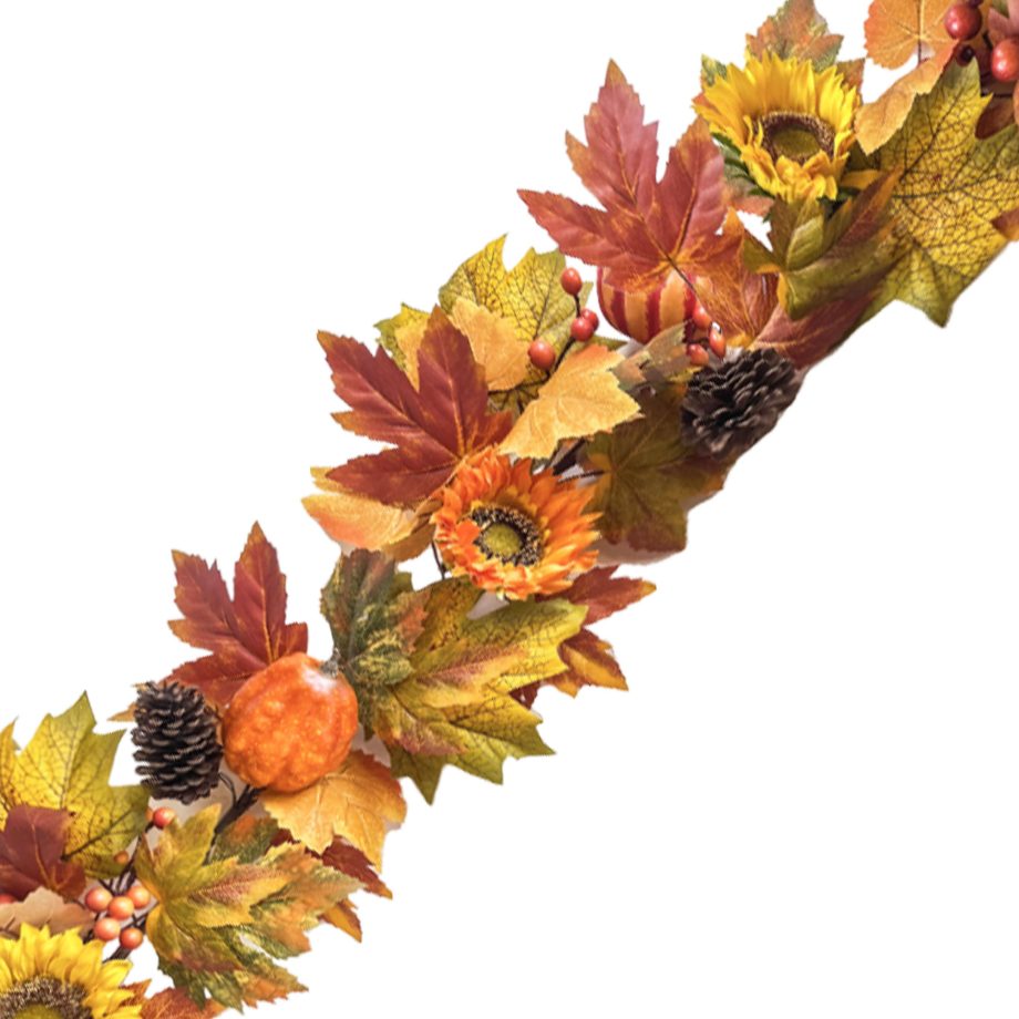 FALL GARLAND SUNFLOWER/PUMPKIN 60" ORANGE/YELLOW W/ MAPLE LEAF, BERRIES & PINE CONE