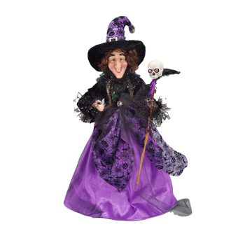 HALLOWEEN WITCH STANDING 24" PURPLE/BLACK HOLDING A SKULL