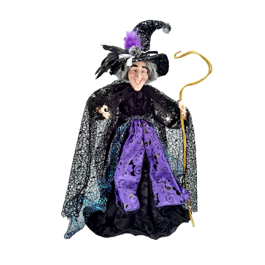 HALLOWEEN WITCH STANDING 24" PURPLE/BLACK HOLDING A STAFF
