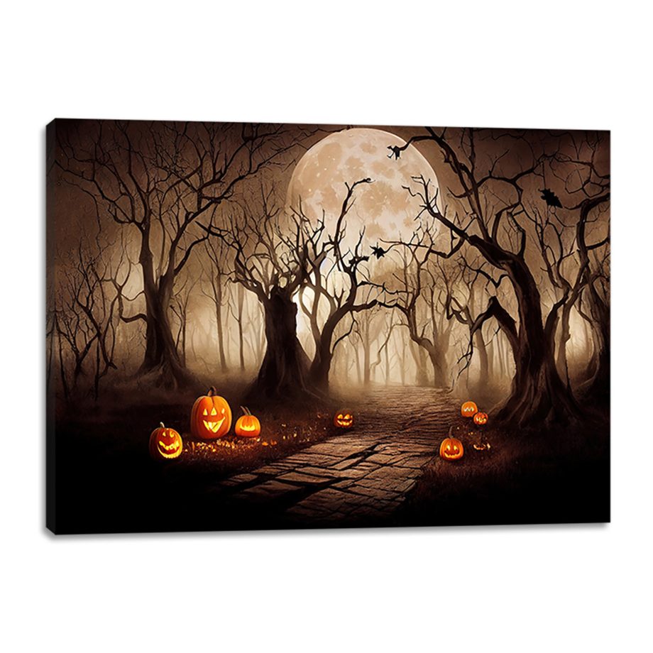 HALLOWEEN CANVAS 16"X12" LIGHT UP HAUNTED FOREST 7PC LED+6HOUR TIMER