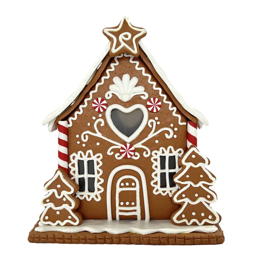 GINGERBREAD HOUSE 5"X5"X6.5" W/ HEART-SHAPED WINDOW & STAR ATOP, CLAY DOUGH