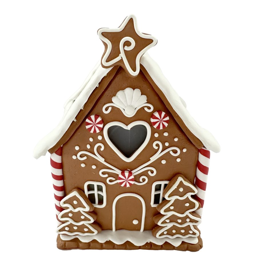 GINGERBREAD HOUSE 3.5"X3.5"X5" W/ HEART-SHAPED WINDOW & STAR ATOP, CLAY DOUGH