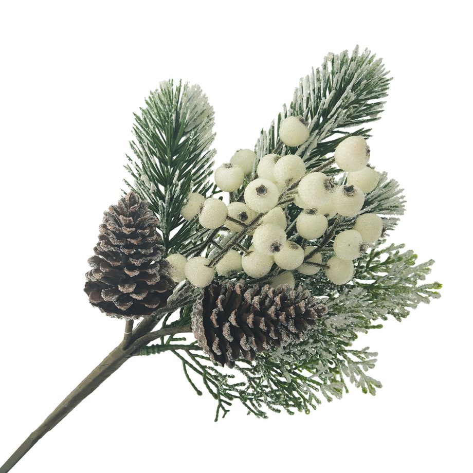 SPRAY FROSTED BERRY/NEEDLE PINE 16" WHITE/GREEN