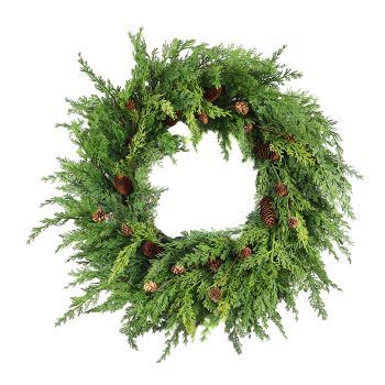 WREATH CEDAR REAL-TOUCH 30" GREEN/NATURAL W/ PINE CONES