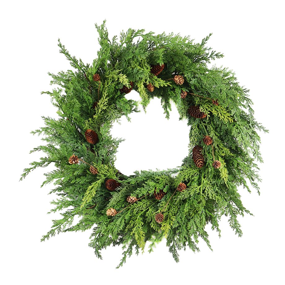 WREATH CEDAR REAL-TOUCH 30" GREEN/NATURAL W/ PINE CONES