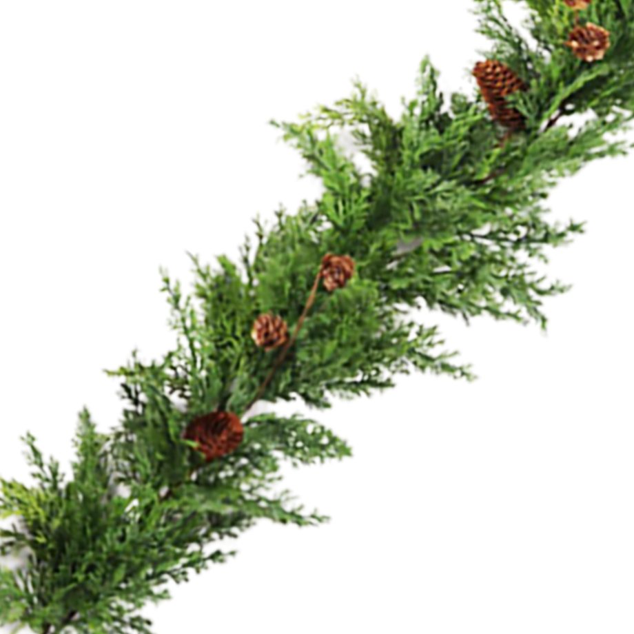 GARLAND CEDAR REAL-TOUCH 12' GREEN/NATURAL W/ PINE CONES
