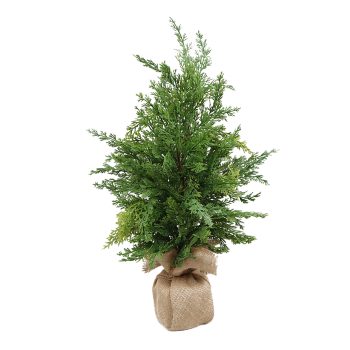 TREE CEDAR REAL-TOUCH 28" GREEN/NATURAL W/ PINE CONES & BURLAP BASE