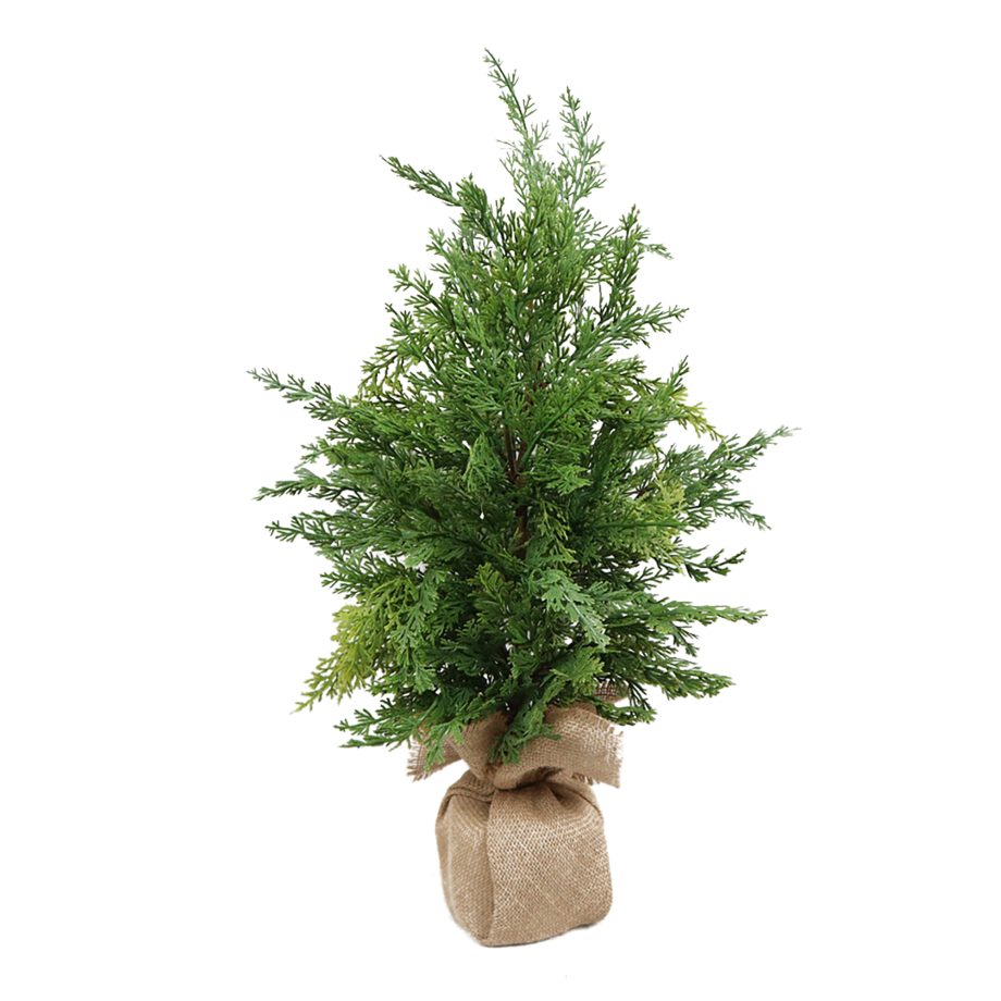 TREE CEDAR REAL-TOUCH 28" GREEN/NATURAL W/ PINE CONES & BURLAP BASE