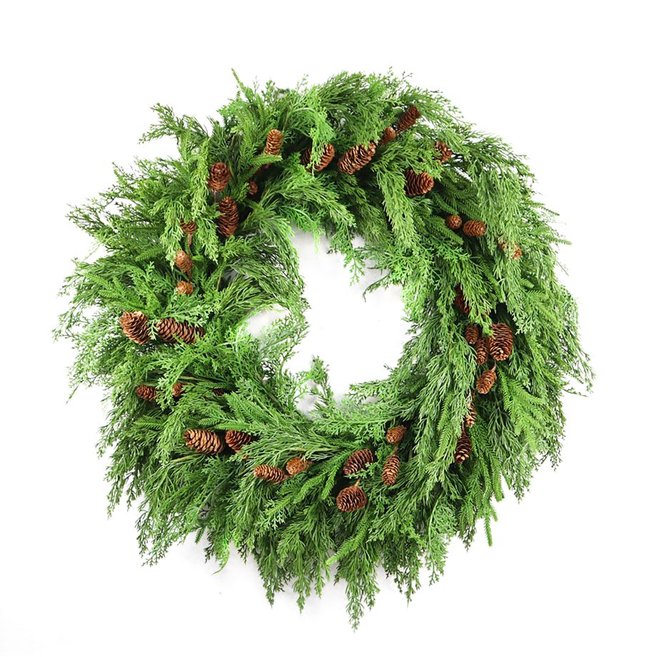WREATH MIXED EVERGREEN/CEDAR REAL-TOUCH 42" GREEN/NATURAL W/ PINE CONES