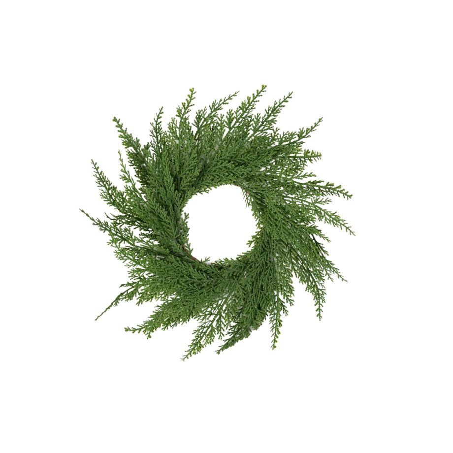 CANDLE RING MINI-WREATH NORFOLK PINE REAL-TOUCH 4.5" GREEN/NATURAL