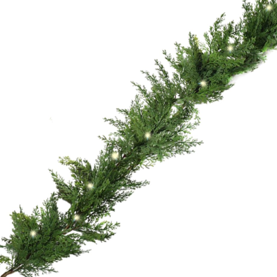 GARLAND CEDAR REAL-TOUCH  9' W/ 150 LED LIGHTS GREEN/NATURAL (WINDOW BOX)