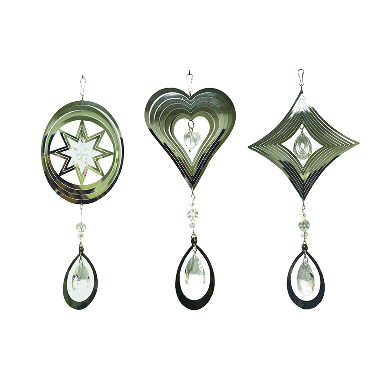 SLIVER WIND SPINNER WITH CRYSTAL DROP 3ASST