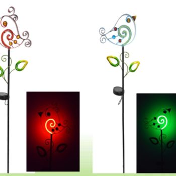 SOLAR METAL BIRD STAKE, NEON - 2 ASST
