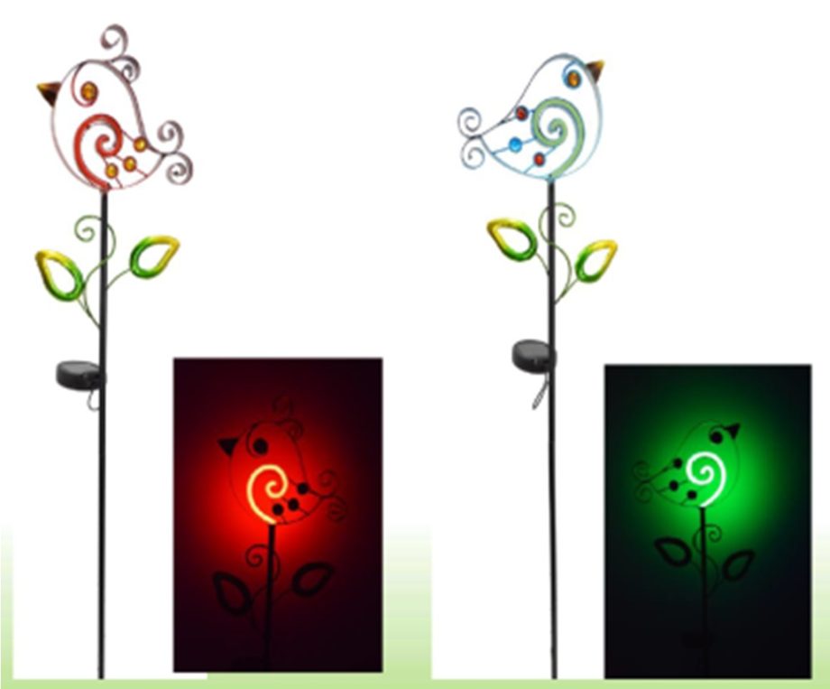 SOLAR METAL BIRD STAKE, NEON - 2 ASST