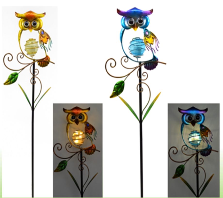 SOLAR METAL OWL STAKE - 2 ASST