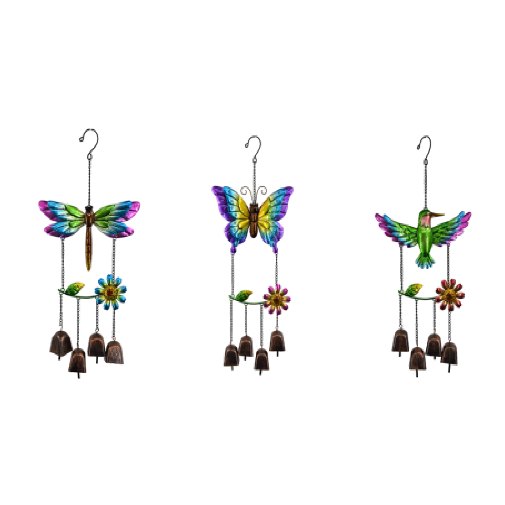 METAL WINGED ANIMALS WITH HANGING BELLS - 3 ASST
