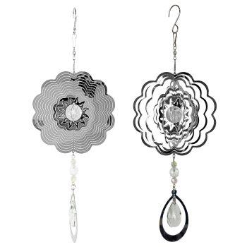 SLIVER WIND SPINNER WITH CRYSTAL DROP- 3 ASSORTED