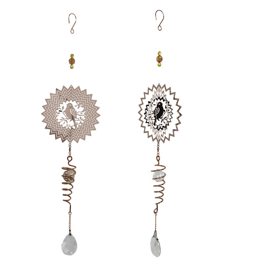 COPPER WIND SPINNER WITH CRYSTAL DROP- 3 ASSORTED
