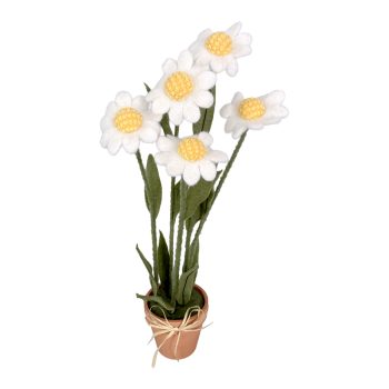DAISES IN POT 19.5" WHITE FELT
