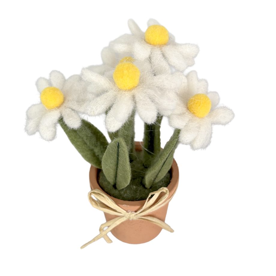 DAISES IN POT 6" WHITE FELT