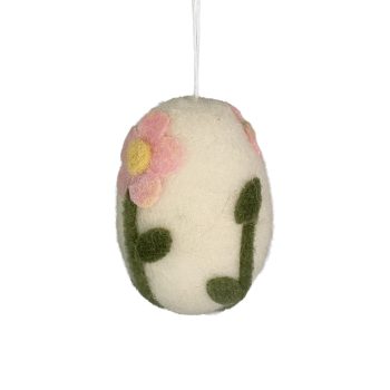 ORN FELT EGG 3.5" WHITE W/FLOWER DECOR