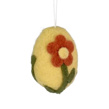 ORN FELT EGG 3.5" YELLOW W/FLOWER DECOR