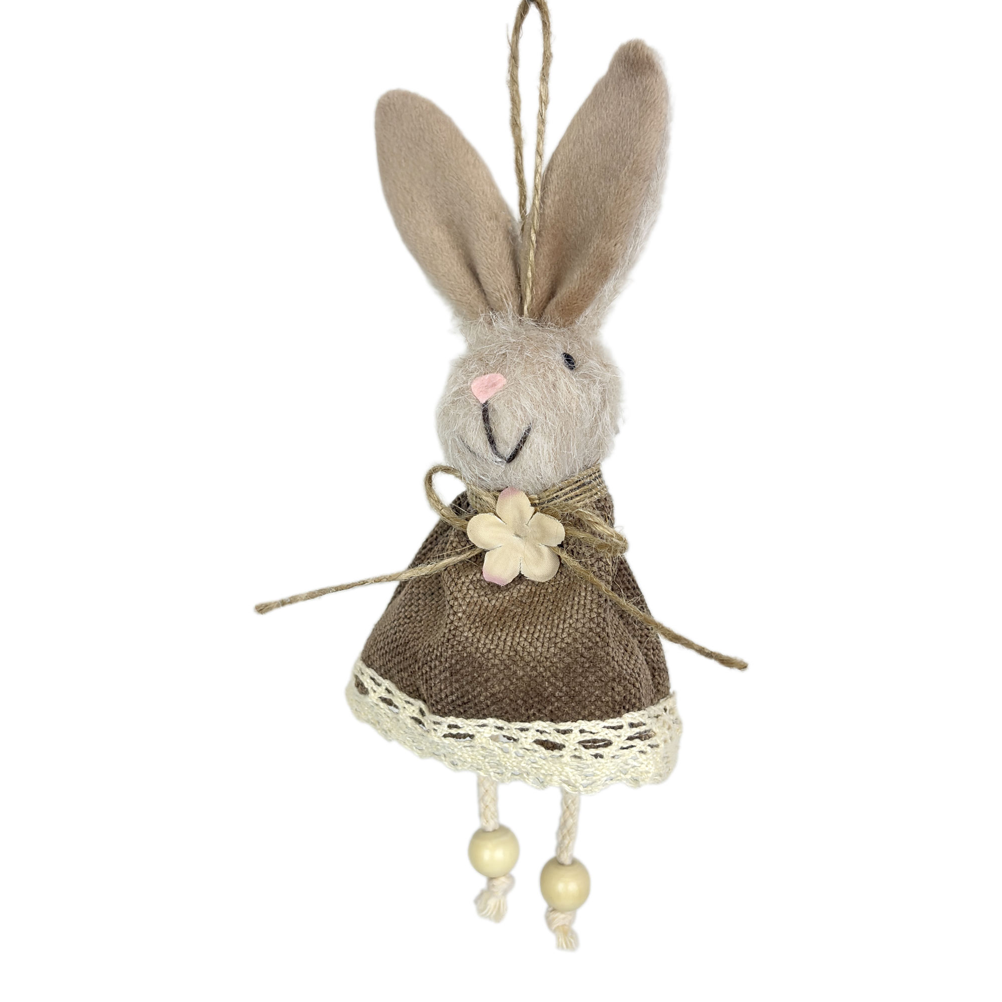 ORN BUNNY 7.5" BROWN W/LACE