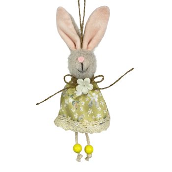 ORN BUNNY 7.5" GREEN FLORAL DRESS