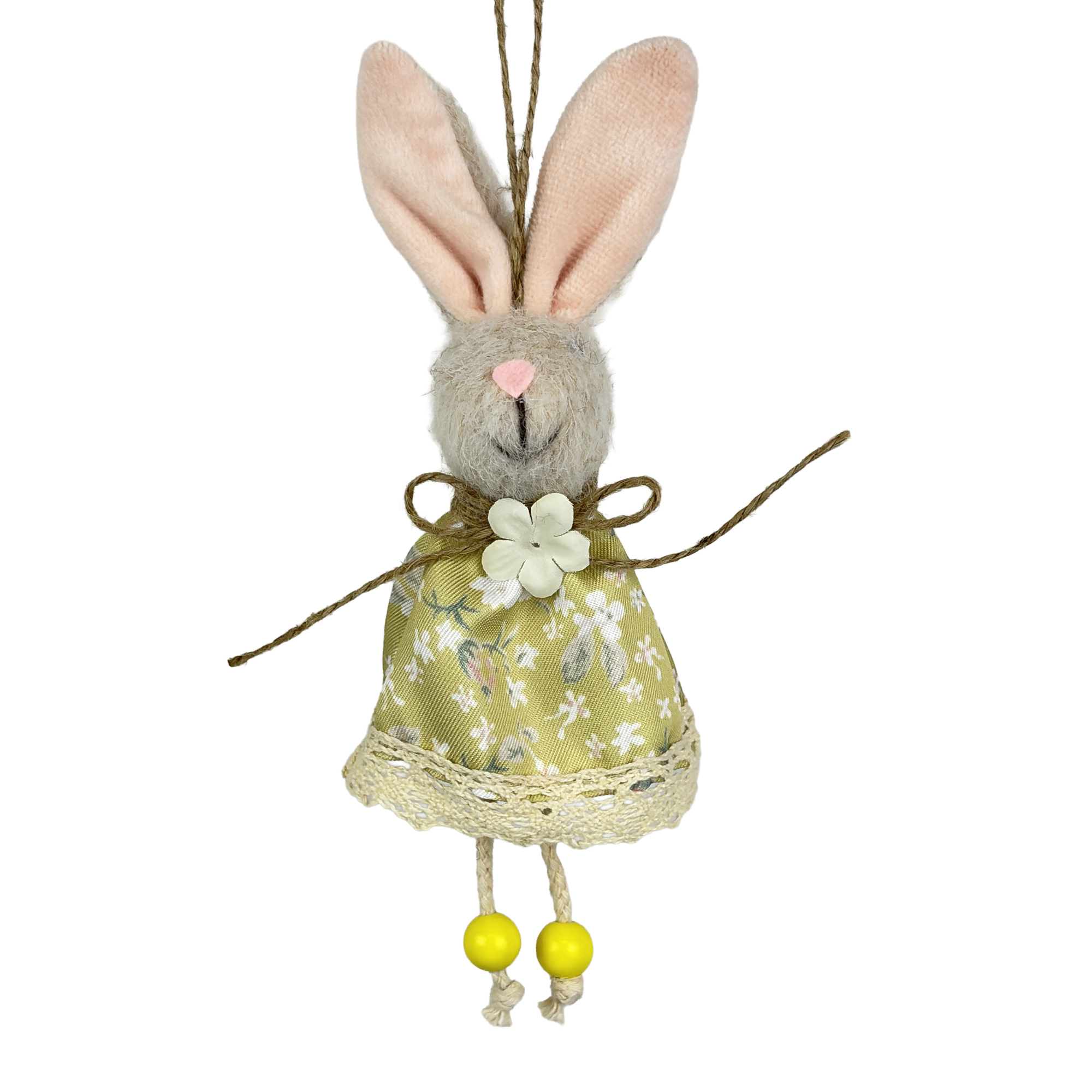 ORN BUNNY 7.5" GREEN FLORAL DRESS
